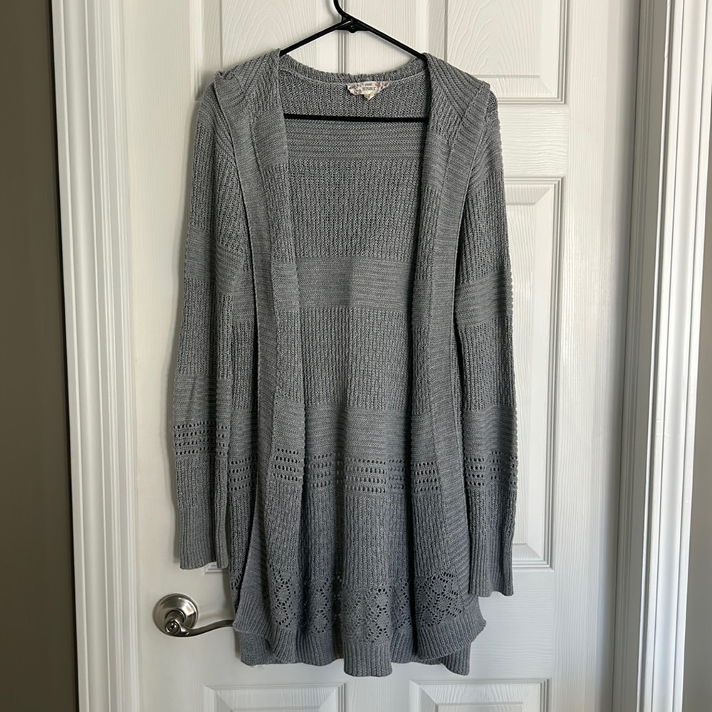 Long gray hooded Pink Republic cardigan